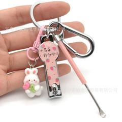 かわいいウサギのキーホルダー爪切り耳スプーンシンプルなキーセットペンダント女の子小さなイチゴはさみネイルロック