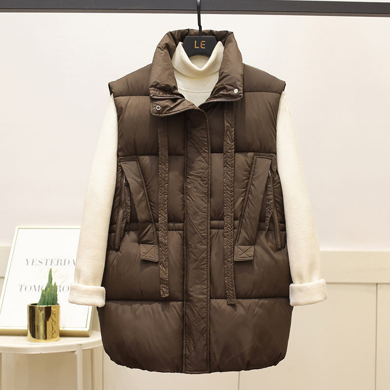 Algodón chaleco de mujer otoño invierno engrosado chaleco de cuello vertical chaqueta marcas de moda puerto inns algodón suelto camisa de algodón de hombro moda