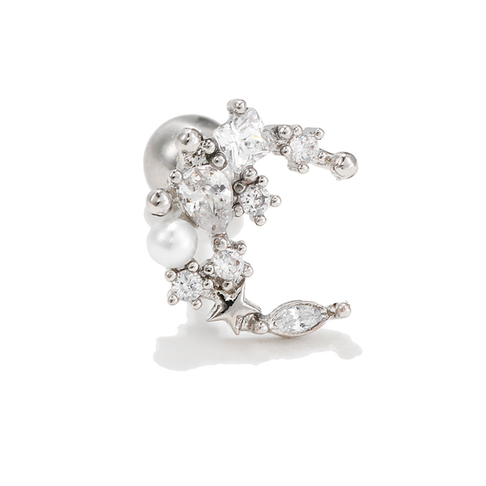 Eardrops Bone Nail Stainless Steel Rod Piercing Twist Ball Ear Stud Angel Wings Moon stud Earring