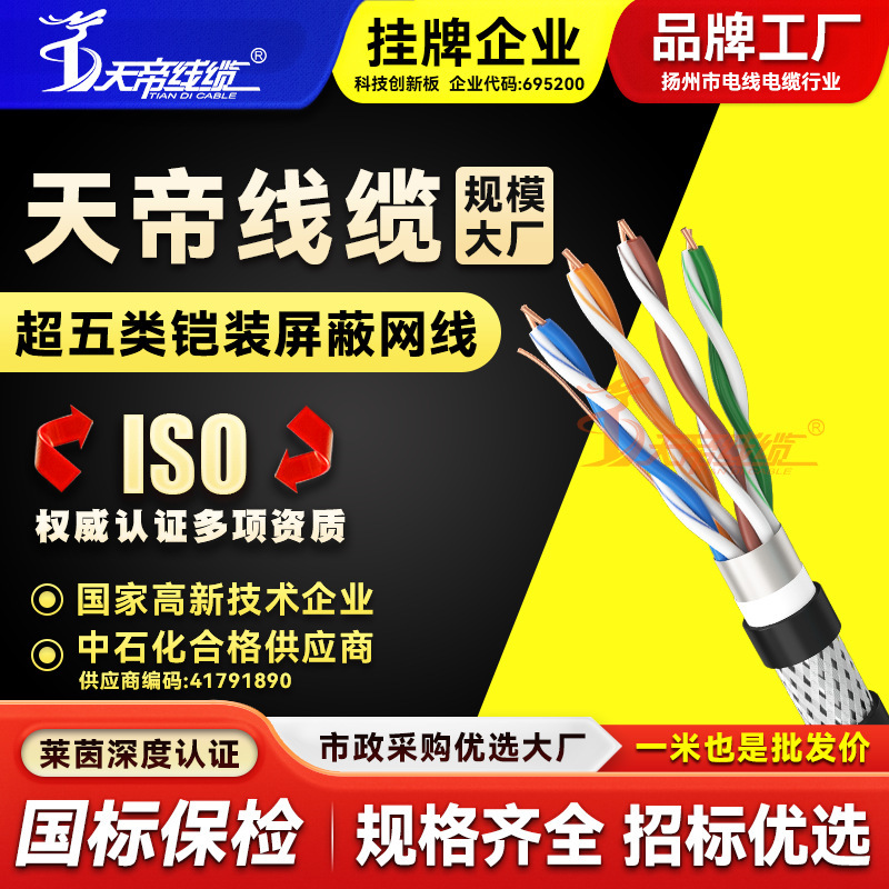 Factory direct Tiandi super five armored shielding network cable oxygen-free copper outdoor buried waterproof anti-aging Factory direct Tiandi super five armored shielding network cable oxygen-free copper outdoor buried waterproof anti-aging