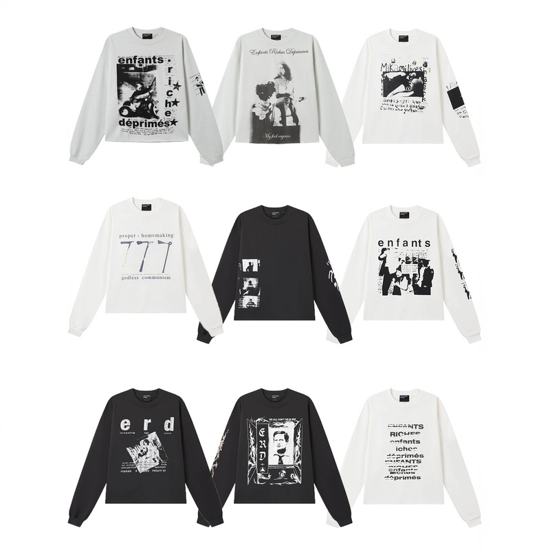 American Erd Melancholic Rich Second-Generation Trendy Brand Cleanfit Hem Curled Long-Sleeved Vibe High Street T-Shirt Couple Style