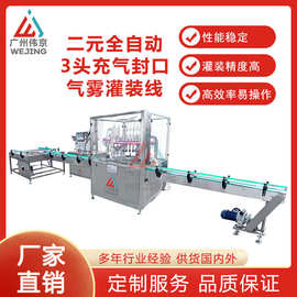 二元自动气雾灌装机生产线水喷雾灌装3头封口充气机流水线水性漆