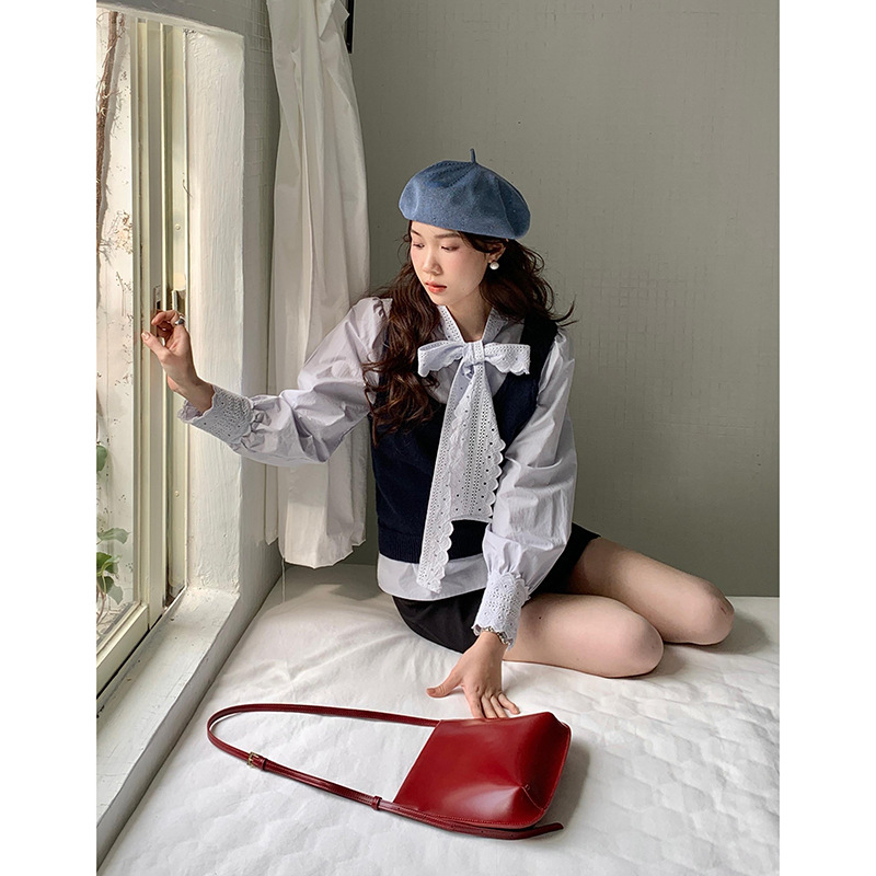 [Ge Ming] French Retro Lace Lace-Up Shirt for Women 2025 Autum New Korean Commuter Top X1190F