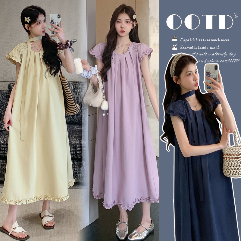 2026 Summer New Style Simple Lace Flutter Sleeves Elegant Loose Slimming Maternity Dress 2026 Summer New Style Simple Lace Flutter Sleeves Elegant Loose Slimming Maternity Dress