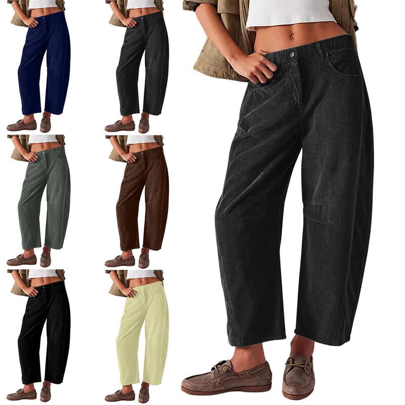 Women's Amazon Autumn New High-Waisted Casual Pants European and American Solid Color Corduroy Loose Straight-Leg Trousers for Women Women's Amazon Autumn New High-Waisted Casual Pants European and American Solid Color Corduroy Loose Straight-Leg Trousers for Women