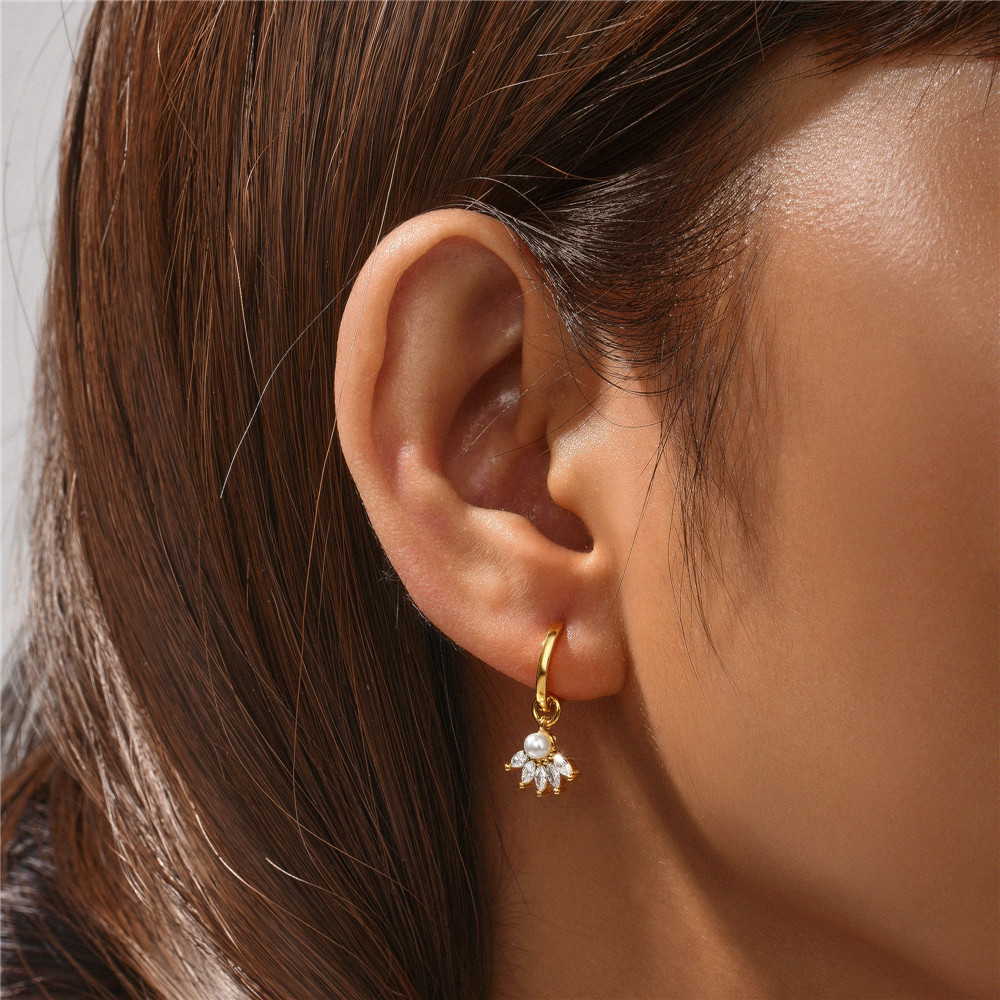 925 Sterling Silver Material 1 Pair 925 Sterling Silver Pearl Zircon Geometric Drop Earrings