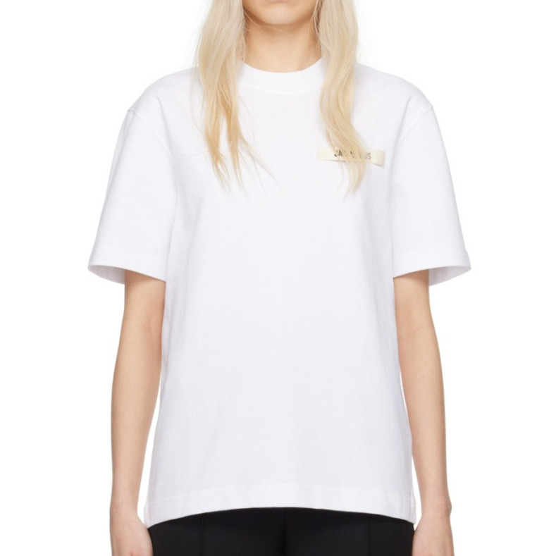 여성용 Jacquemus 자수 로고 루즈하고 다재다능한 고품질 클래식 반소매 탑 풀오버 티셔츠 바닥 t