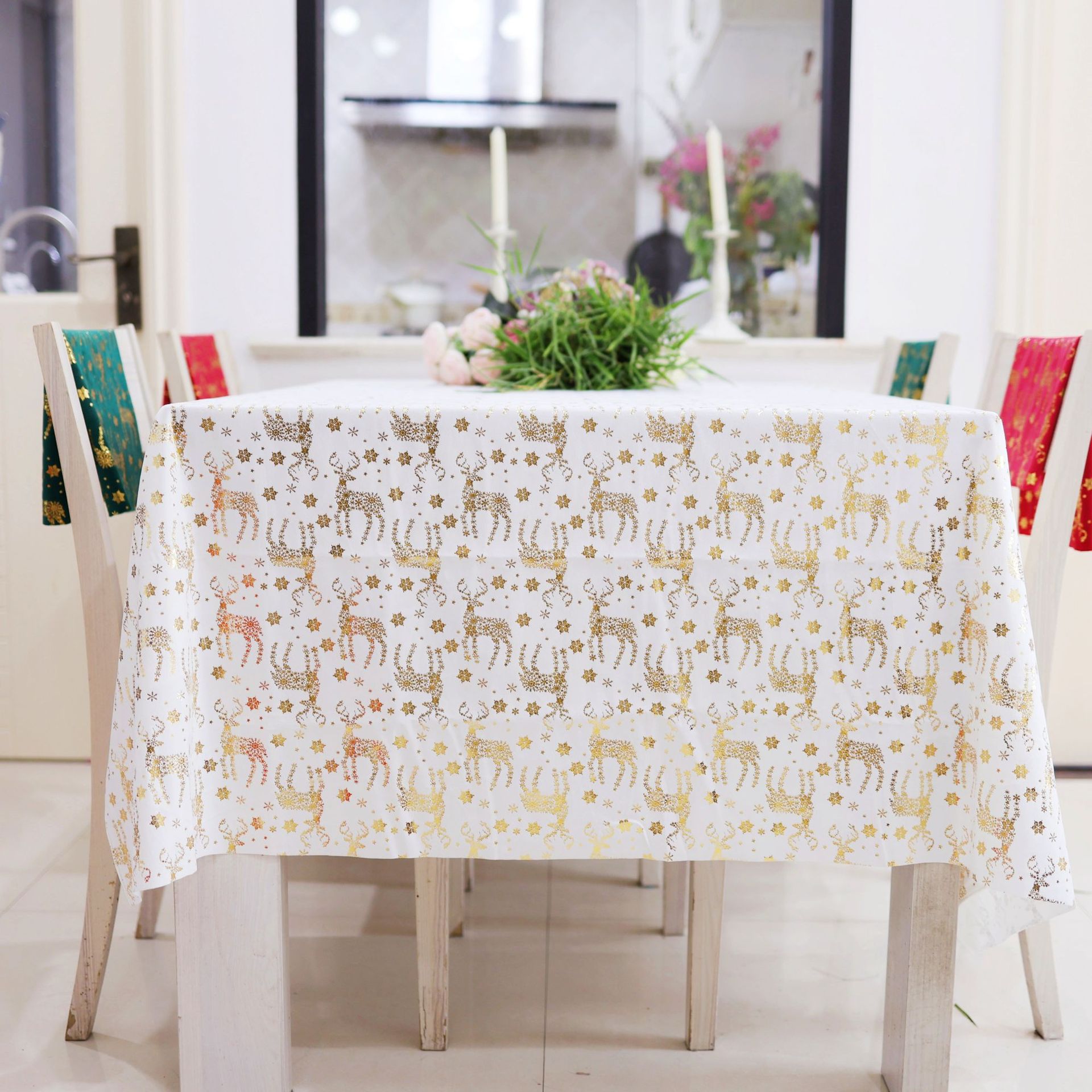 Navidad tela de terciopelo estampado tela de mesa rectangular cocina almohadilla de terciopelo de oro festivales transfronterizos ropa de Año Nuevo