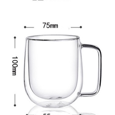 Venta directa de fábrica: Taza de café de vidrio de doble capa resistente al calor, taza creativa con asa, vaso de agua de vidrio de borosilicato alto, transfronterizo.