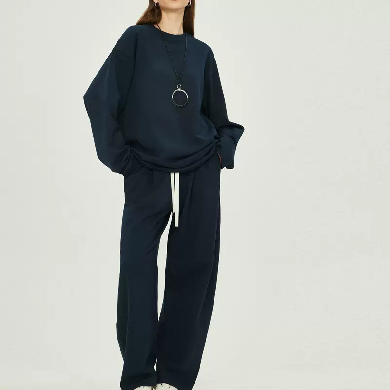 现货开KEI云朵长绒棉轻盈舒适宽松卷边运动撞色抽绳卫衣套装卫衣