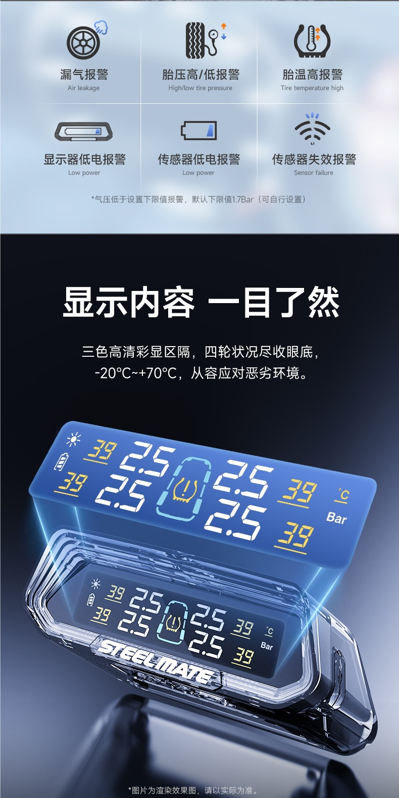 Tire Pressure Monitor Sensor Built-In External Car Wireless Solar High-Precision Tire Detector