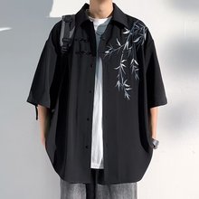 中国风国潮刺绣短袖衬衫男款夏季高级感气质宽松新中式休闲衬衣男