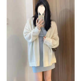 针织开衫外套女春秋新款慵懒风中长款宽松显瘦长袖外搭上衣