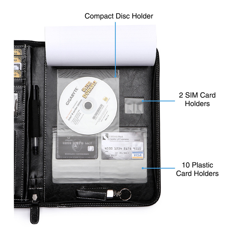 Wholesale Zipper A4 Writing Presentation File Holder Business Pu Product Portfolio with Tablet Holder