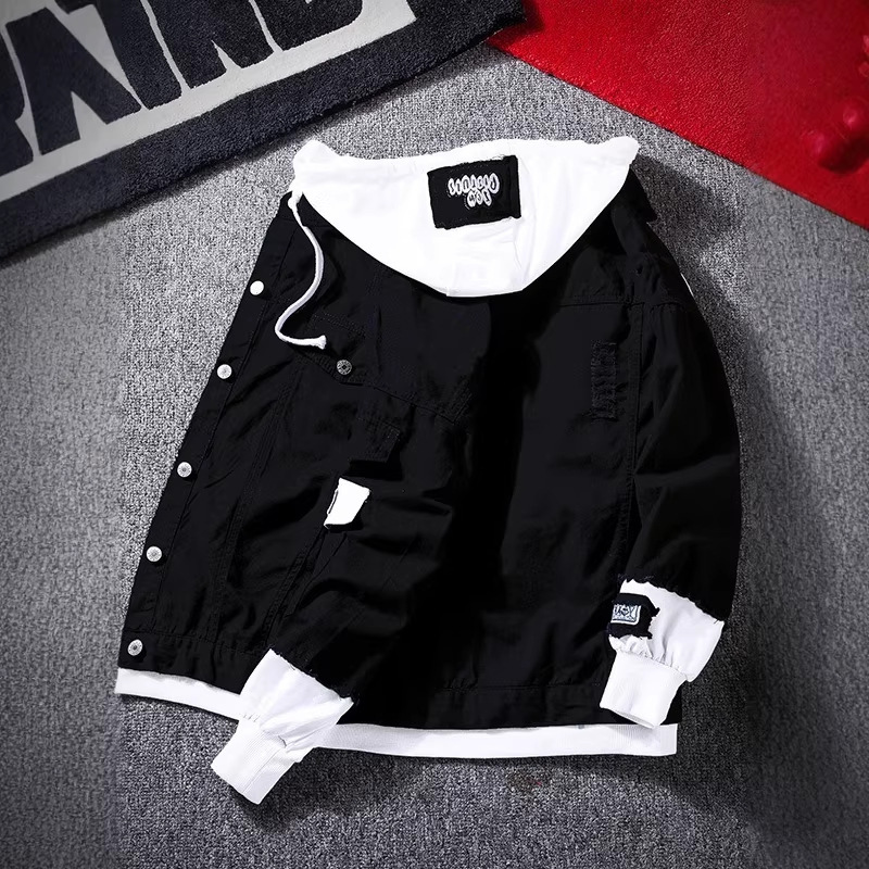 Cross-border Denim Jacket Men's Trendy Spring and Autumn Style Boys All-match European and American Fashion Brand Casual Hooded Denim Jacket