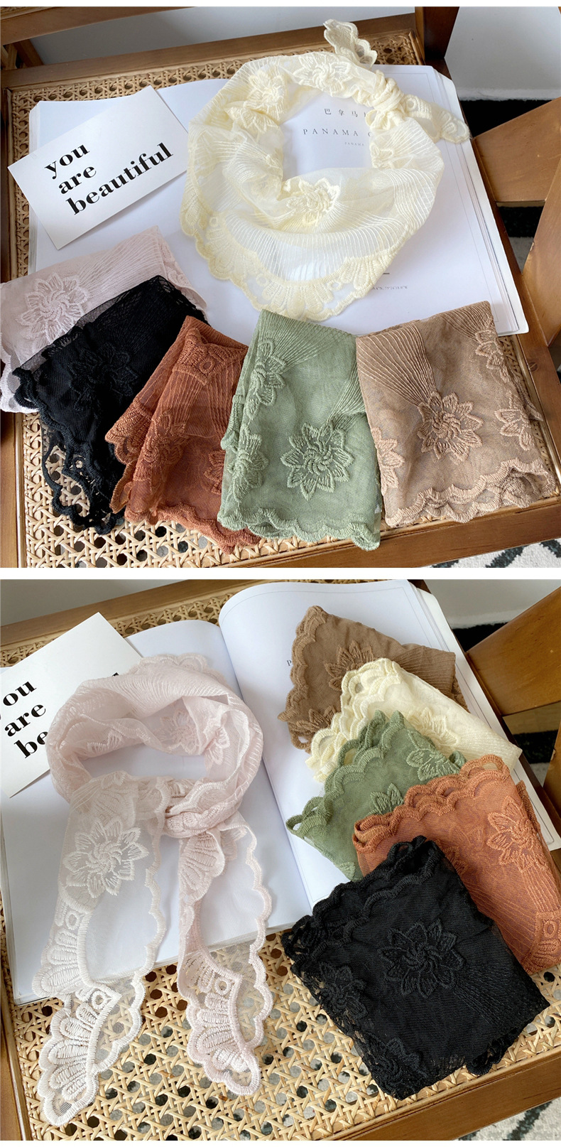 Silk Scarf Classification Korean Hollow Fashion Lace Triangle Scarf