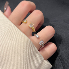 新品輕奢風超閃鑲鑽戒指女生不對稱開口食指指環時尚百搭手飾配飾