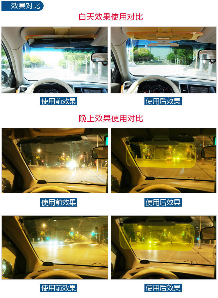 Anti-Glare Mirror for Cars, Day and Night Use, Car Sun Visor Night Vision Goggles, Anti-Dazzle and Anti-Glare for Drivers