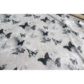 光泽垂感弹力 白色水墨晕染蝴蝶印花金钻绒丝绒面料连衣裙布料DIY