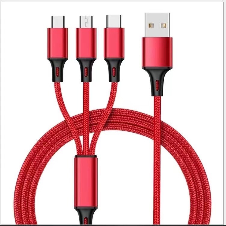Suitable for Apple Huawei Android One-To-Three Mobile Phone Data Cable 2.3m in One Nylon Braided Cable Charging Cable