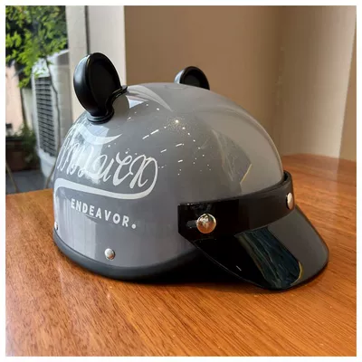 Motosiklet kaskı (dəbilqə) – Half Helmet Motorcycle Trendy Brand - gray-helmet-ears-3c-model-single-brim