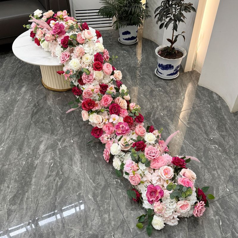 クロスボーダーバーガンディ結婚式の背景の壁の装飾花列アーチ花ウィンドウショールームテーブルフラワーロング列花偽ロングストリップ花|undefined
