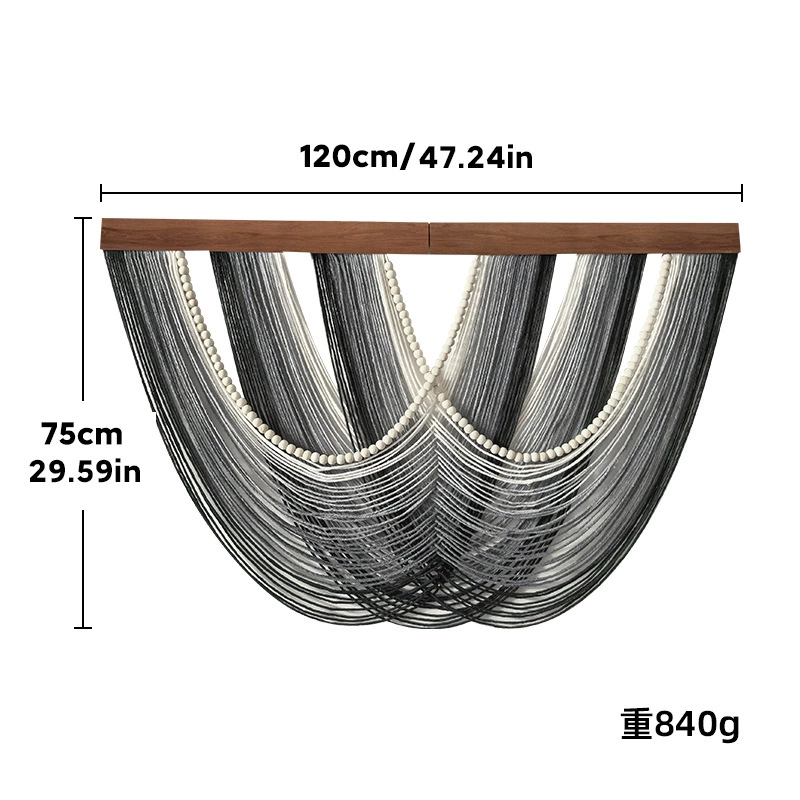 Gray cotton rope gradient tassel tapestry home decoration tapestry bohemian cross-border wall hanging wooden beads decoration