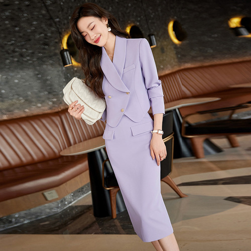 Blue suit suit, feminine style, socialite Xiaoxiang style professional suit, skirt, skirt, high-end short jacket