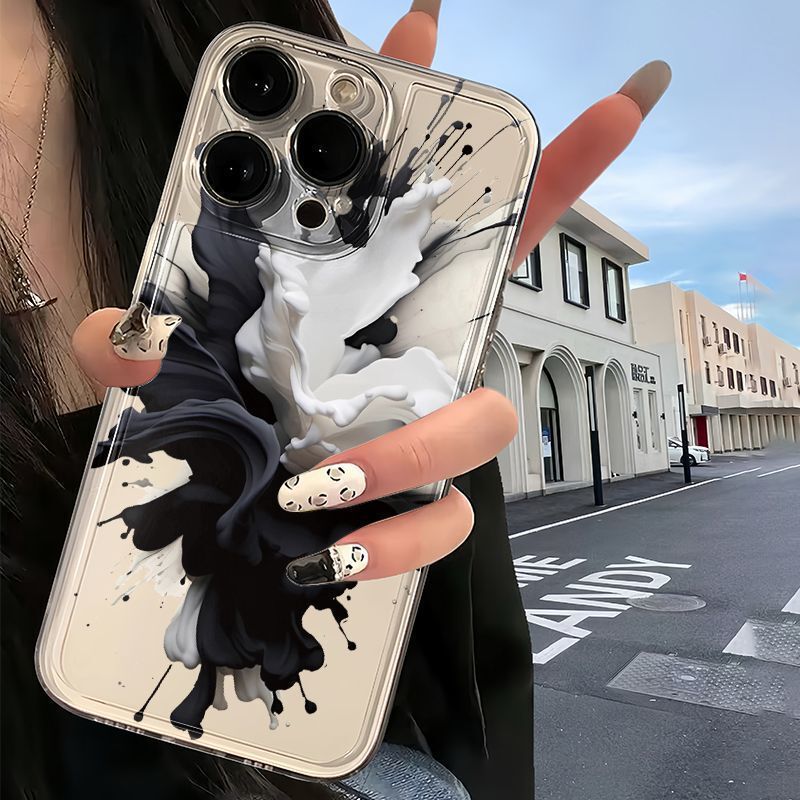 For Apple 16plus mobile phone protective case iPhone16promax new all-inclusive 16pro black and white ink