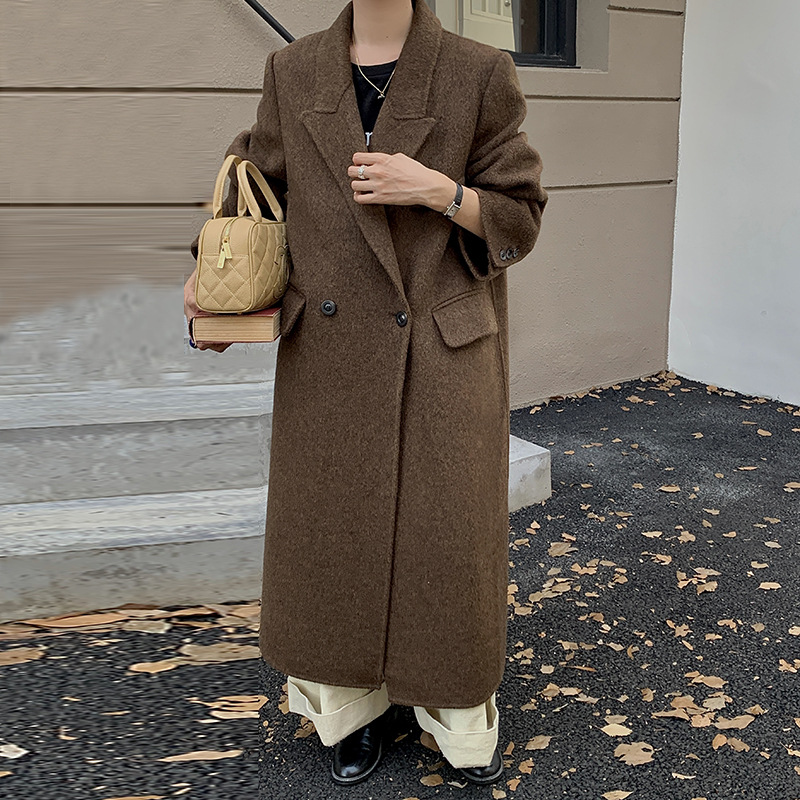 2025秋冬新款韩版高级感垫肩双面羊绒大衣女加长款宽松羊毛呢外套