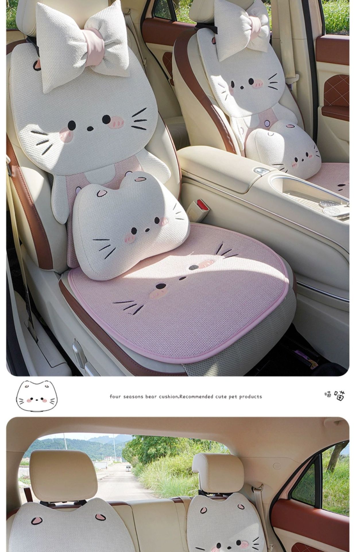 Car Seat Cushion, Suitable for All Seasons, Linen, Skin-Friendly, Breathable, Single-Piece Cartoon Cute Girl Seat for the Back Seat of the Car