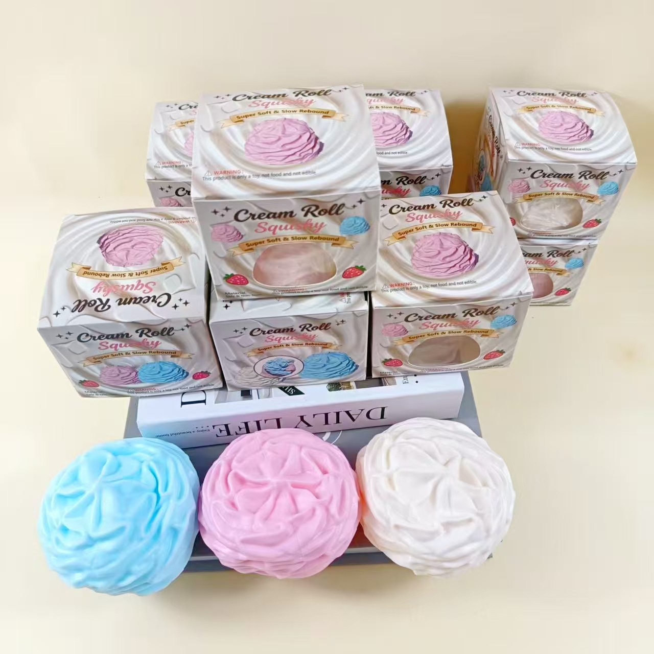 Creme Roll Squishy Toy transfronterizo Simulación de silicona suave Creme Roll Pickle Pickle Desprimir juguetes en stock