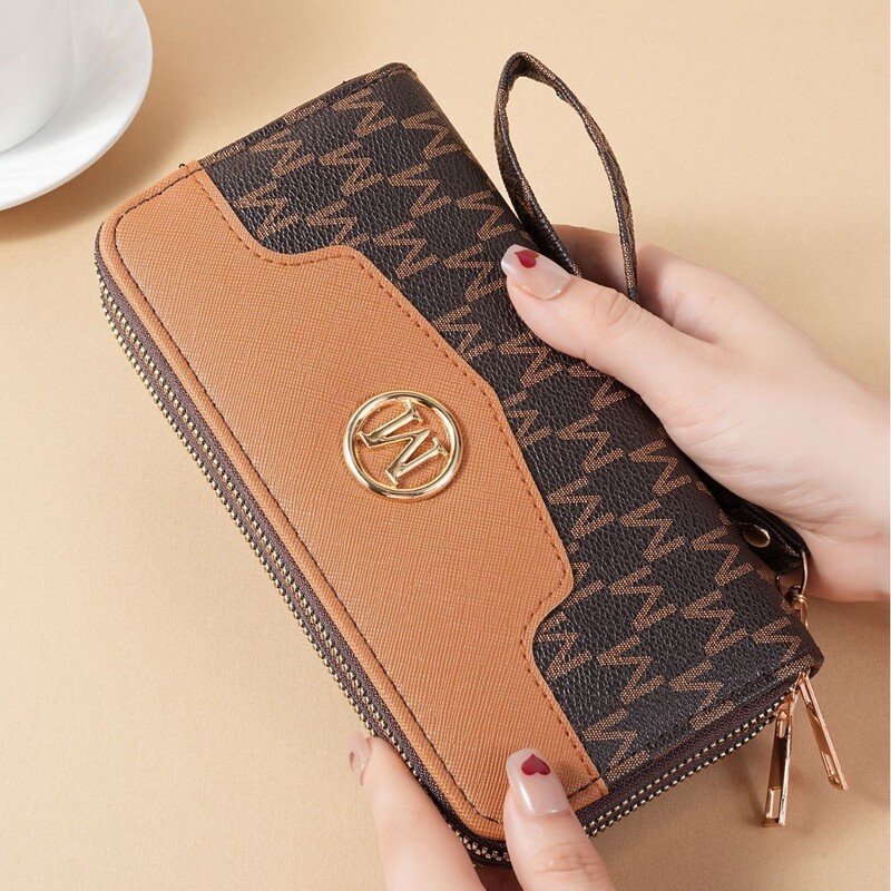Fanju New Women's Wallet Vintage Fashionable Letter Stitching Ins All-match Double-pull Large Capacity Casual Clutch
