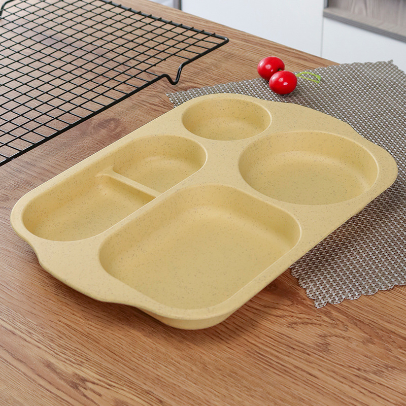 4 piezas de paja de trigo estudiante cena plato engrosada cantina compartimiento vajilla resistente a la caída anti-escaldado multi-rejilla plato logo image 14