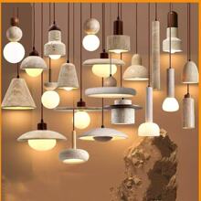 中古床头卧室餐厅吊灯黄洞石复古设计师侘寂风吧台岛台茶室餐桌灯