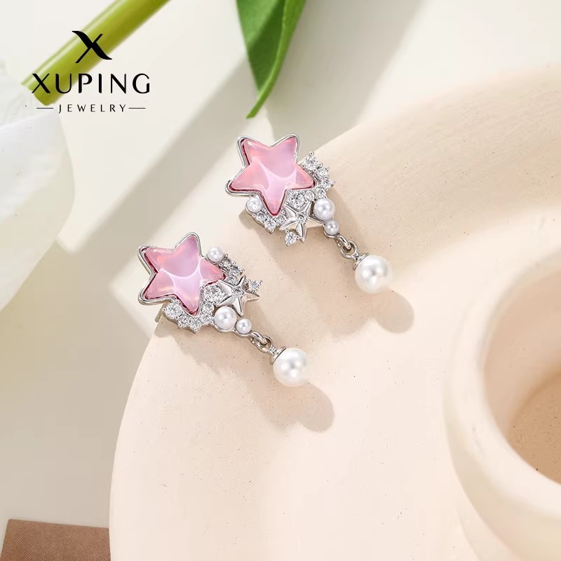 Xuping joyería dulce suave viento moca piedra simple pequeño fresco imitación de perlas perilla estrella auriculares al por mayor