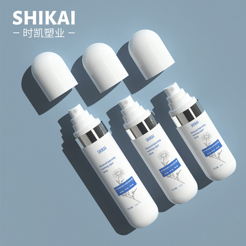 Separate the 80ml, 100ml, and 120ml round white nano-mist spray bottles into silver-edged skin care toner bottles