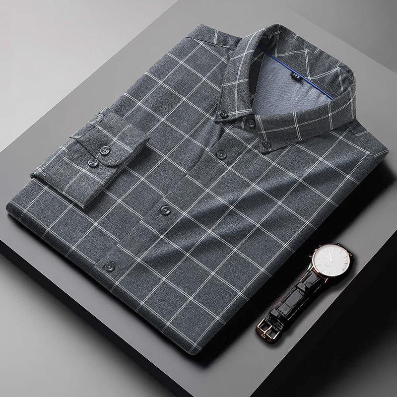 Fat Boy Autumn and Winter New Men's Large Size Long-Sleeved Shirt Loose Casual Plus Fat Plus Size Brushed Plaid Shirt