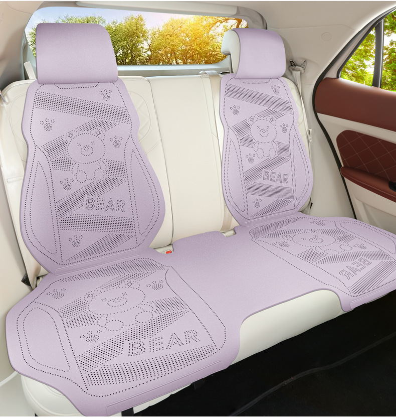 Cute bear-patterned, lightweight, and breathable car seat cushion made of soft suede, suitable for all seasons