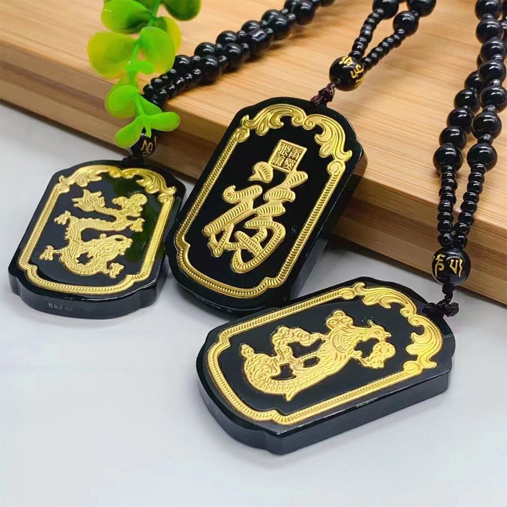 Jin Xiang Yu Sufficient gold 999 Wada Dark Jade Dragon Phoenix Party cards Pendant Dragon Phoenix Lovers money Pendant Manufactor wholesale