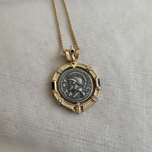 MOY古币古希腊双面可旋转头盔雅典娜美杜莎蛇古币项链毛衣链男女