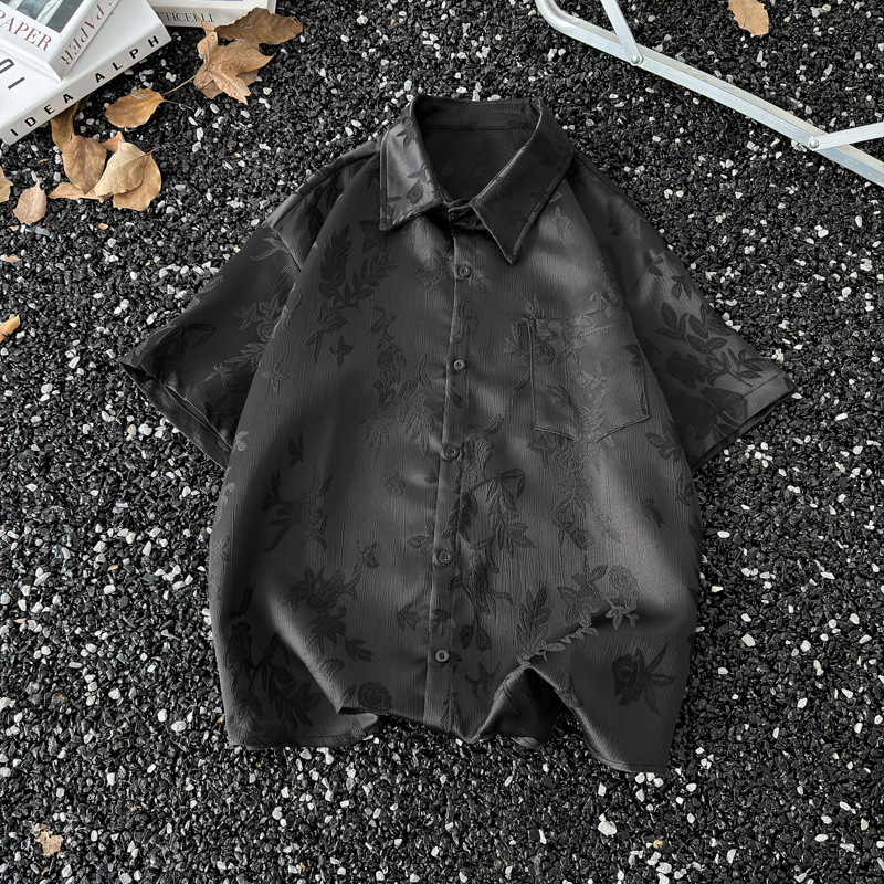 National Fashion Chinese Style Short-sleeved Jacquard Lapel Shirt Men's Summer Loose Half-sleeved Ice Silk Casual Shirt