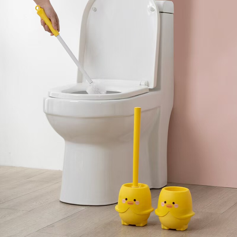 新しいかわいいトイレブラシ家庭用死角なし漫画トイレブラシ浴室しゃがみトイレロングハンドルプレスクリーニングブラシ|undefined