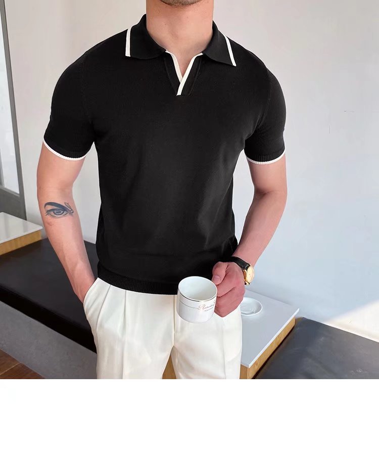 315g Weight Short Sleeve Sleeve Length Polyester Fabric Type Regular Top Length Casual Occasion Shirt Collar Neckline Slim Fit Type Stripe Pattern Summer Season Men's Gender Patchwork Design British Style Style Men's Stripe Patchwork  Shirt Men's Clothing 25