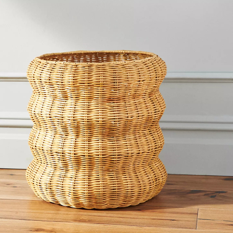 Cesta de almacenamiento de ropa sucia de estilo nórdico natural tejido de caña, canasta de almacenamiento de ropa sucia hecha a mano, canasta de almacenamiento de ropa en forma de S