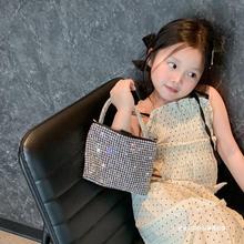 2024新款热卖水钻手提包儿童包包时尚洋气链条镶钻单肩斜挎亲子包