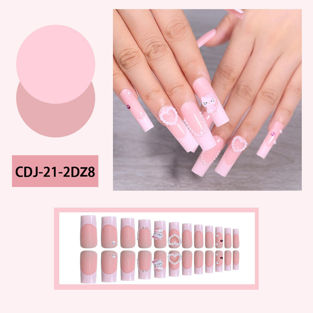 Comercio extranjero super largo diamante dulce lindo forma de corazón usar uñas de ballet desmontables uñas falsas manicuras desmontables