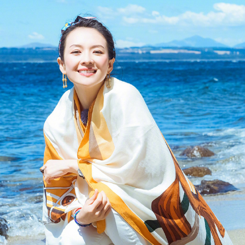 Wife's Travel Zhang Ziyi Scarves Summer Thin Chaka Salt Lake Sunscreen Shawl Women's Oversized Beach Towel