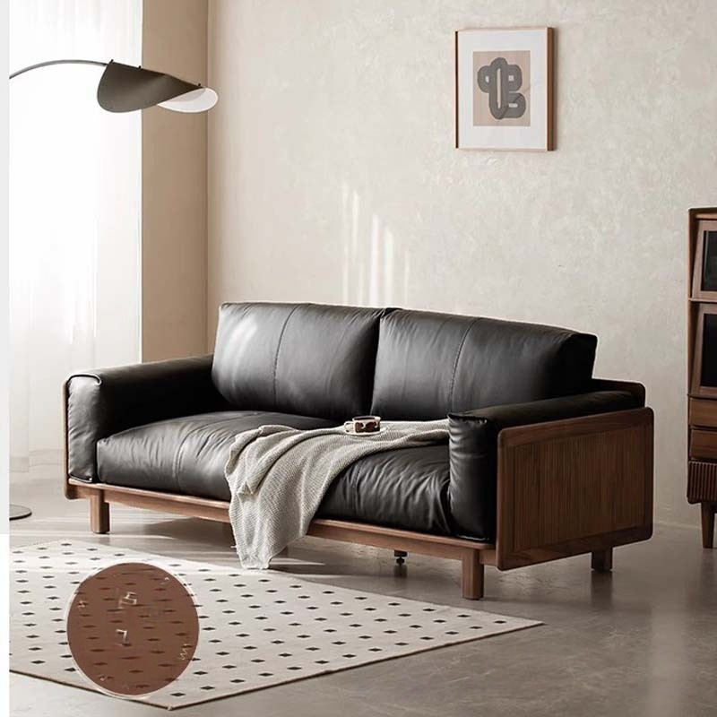 Modern Simple Black Walnut Sofa Nordic Solid Wood Genuine Leather Top Layer Cowhide Light Luxury Living Room Small Apartment Sofa