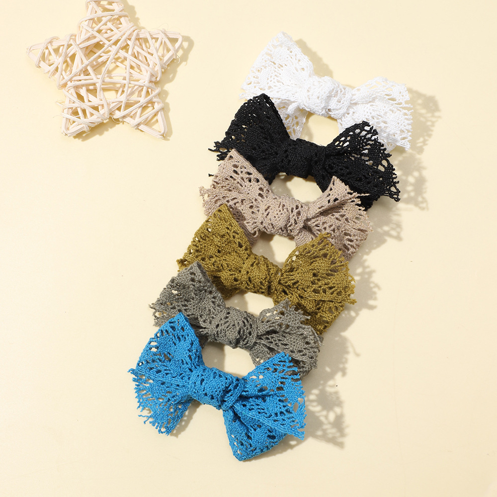 Nuovi accessori per capelli per bambini transfrontalieri Forcina per capelli con fiocco in pizzo per bambini europei e americani, non danneggiano i capelli, clip laterale all'ingrosso_voghion.com